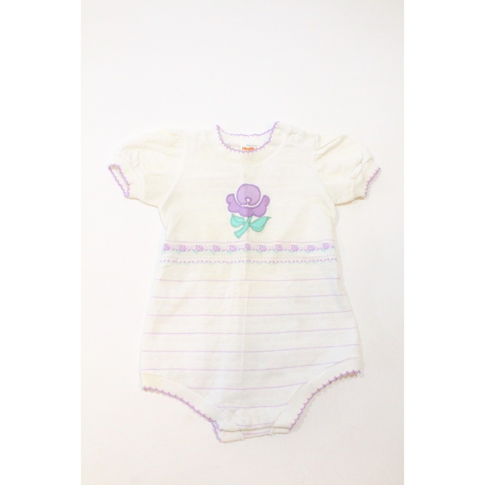 Vintage 1980's Health-Tex White with Flower One Pc Size 18 Month Snap Crotch USA